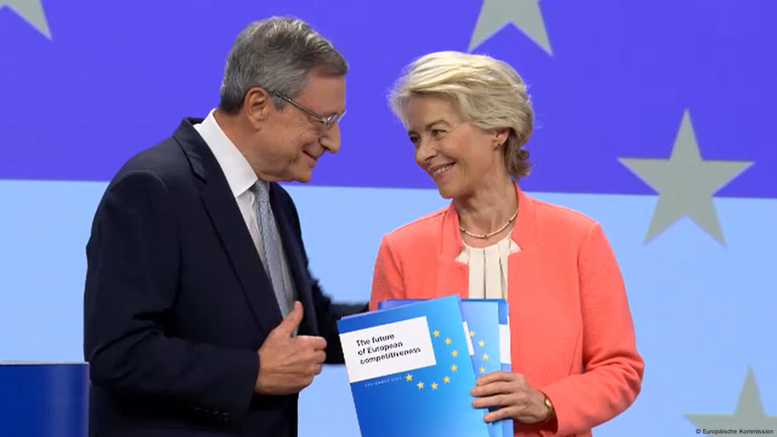 Presidentja e Komisionit të BE-së Ursula von der Leyen (djathtas) dhe Mario Draghi (majtas)