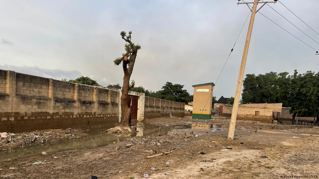 Flooded prison grounds in Nigeria. Flooded prison grounds in Nigeria.