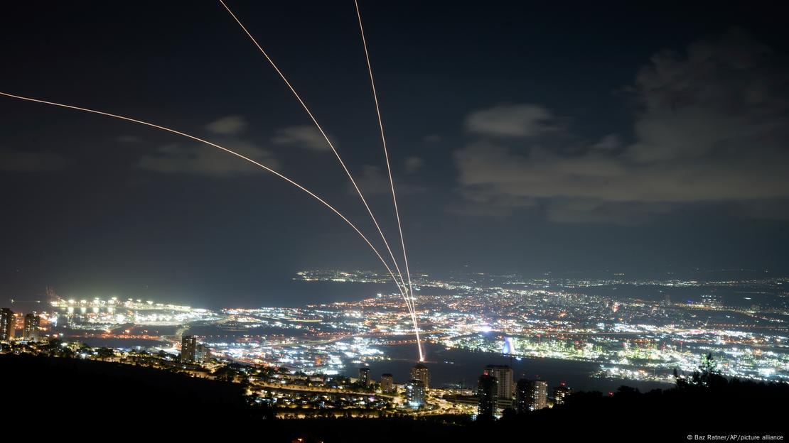 Israeli Iron Dome air defense system fires to intercept rockets that were launched from Lebanon