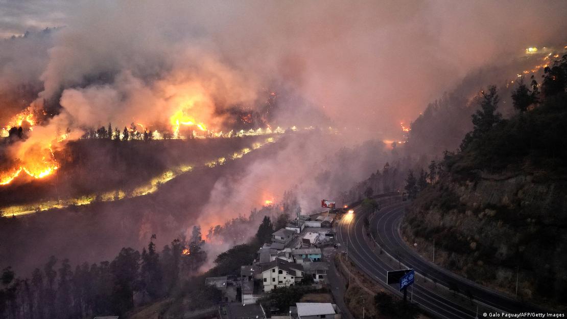 Incêndio florestal em área montanhosa