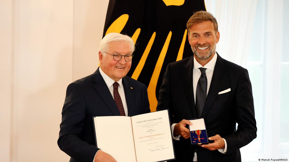 Jürgen Klopp receives the Federal Order of Merit from German President Frank Walter Steinmeier