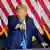 Republican presidential nominee former President Donald Trump speaks at a campaign event, pointing at the crowd