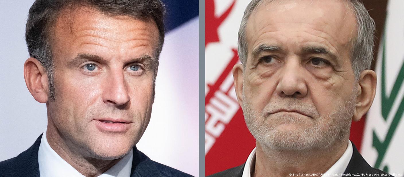 امانوئل مکرون و مسعود پزشکیان، روسای جمهور ایران و فرانسه