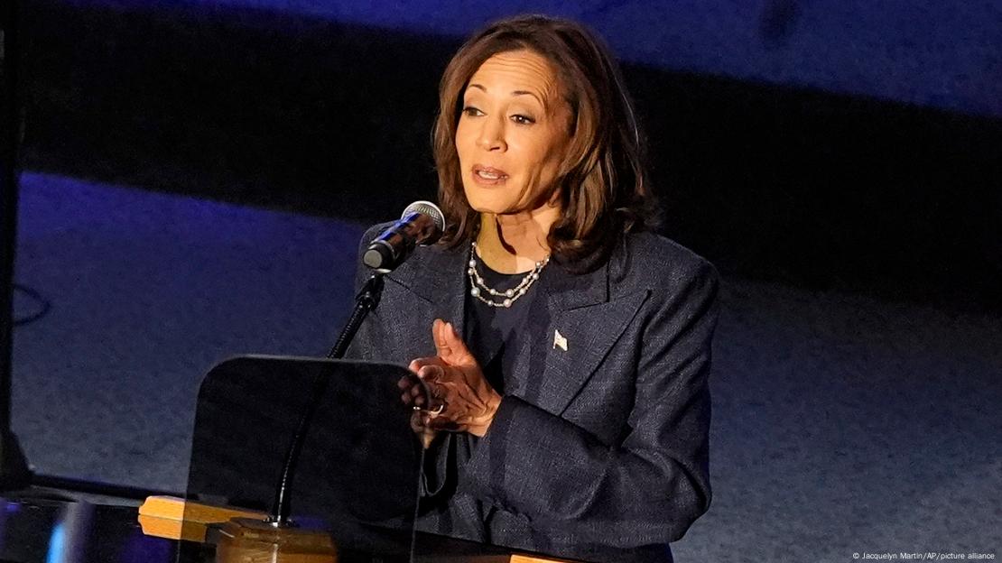 Kamala Harris durante su acto de camapaña hoy en Christ, Detroit.