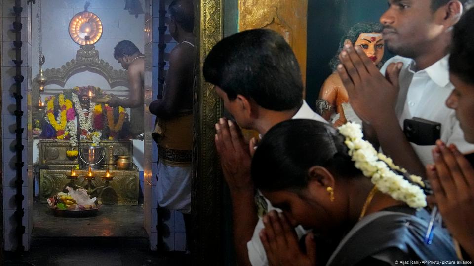 Villagers participate in the special prayers for the victory of Democratic presidential nominee Vice President Kamala Harris, at Sri Dharmasastha Hindu temple in Thulasendrapuram, the ancestral village of Harris, in Tamil Nadu state, India, Tuesday, November 5