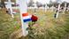 Bijeli križevi u Memorijalnom centru u Vukovaru, ispred križeva su po jedna crvena ruža i hrvatska zastavica Bijeli križevi u Memorijalnom centru u Vukovaru, ispred križeva su po jedna crvena ruža i hrvatska zastavica