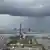 Dark clouds gather of the Eiffel Tower, in Paris, France on April 9, 2024