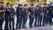 Romanian police in a line Romanian police in a line