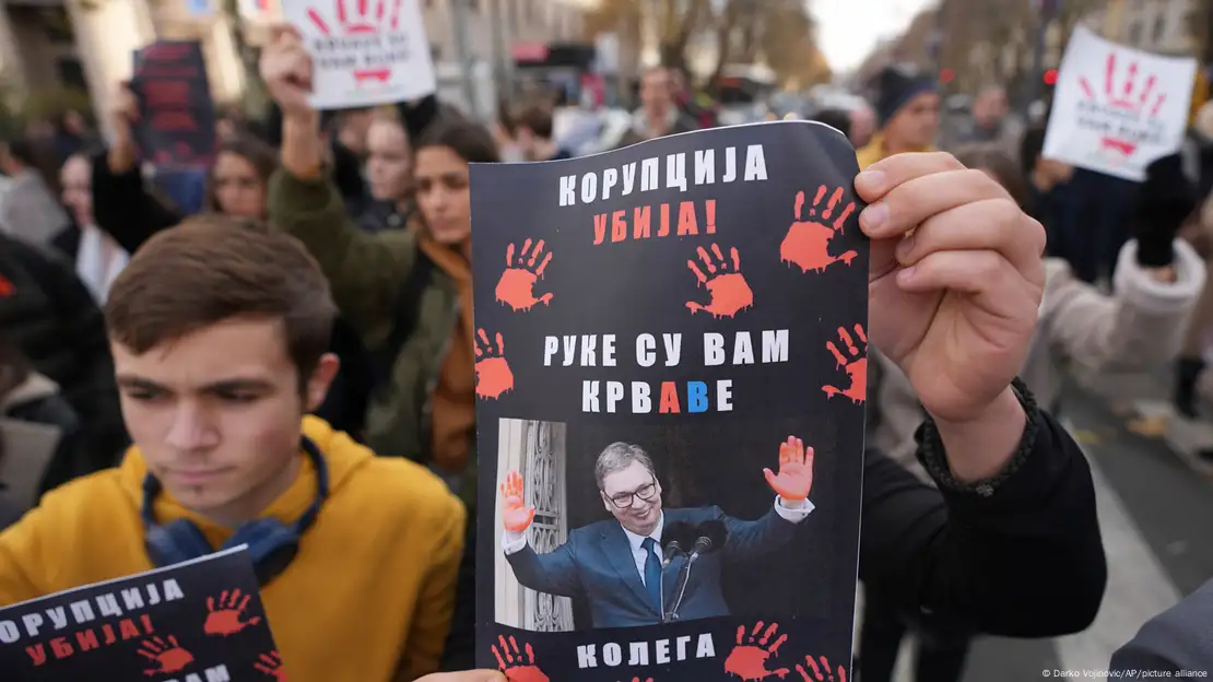 Marchers at a protest against Serbian President Aleksandar Vucic in December