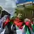 Pro-Palestinian protesters seen outside the Israeli Embassy on Pembroke Road, Dublin