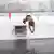 Um homem pula em uma piscina próxima a um lago congelado na China, com muita neve e uma paisagem de frio ao fundo.
