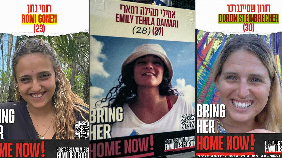 Romi Gonen (izquierda en la imagen), Emily Damari y Doron Steinbrecher son las rehenes liberadas por Hamás Romi Gonen (izquierda en la imagen), Emily Damari y Doron Steinbrecher son las rehenes liberadas por Hamás