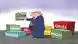 Карикатура: карикатурный президент США Дональд Трамп держит в руках кубик с надписью Газа, вокруг стоят другие разноцвеные кубики, на которых написано: Панама, Гренландия, Дания, Колумбия, Канада, Мексика.
