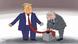 Карикатура: карикатурный президент США Дональд Трамп стоит с расставленными в стороны руками, а рядом карикатурный президент России Владимир Путин чистит свои ботинки длинным галстуком Трампа. Карикатура: карикатурный президент США Дональд Трамп стоит с расставленными в стороны руками, а рядом карикатурный президент России Владимир Путин чистит свои ботинки длинным галстуком Трампа.