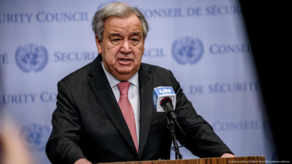 António Guterres, secretario general de la ONU, durante una conferencia de prensa. António Guterres, secretario general de la ONU, durante una conferencia de prensa.