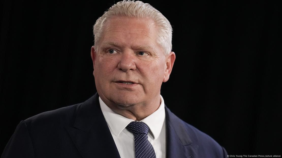 Ontario Premier Doug Ford speaks to members of media at the Queen's Park Legislature in Toronto