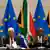 South Africa's President Cyril Ramaphosa (center) with European Union Council President Antonio Costa (left) and European Commission President Ursula von der Leyen at the EU-South Africa summit in Cape Town, South Africa