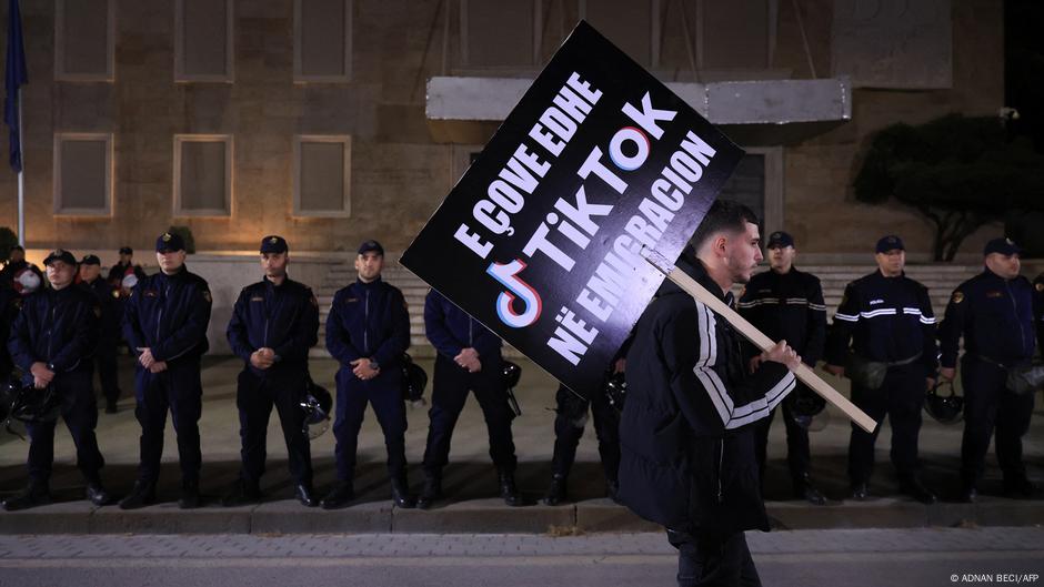 Protest in Tirana at Albanian government's TikTok ban