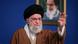 Ayatollah Ali Khamenei, man with gray beard and turban with his left hand raised Ayatollah Ali Khamenei, man with gray beard and turban with his left hand raised