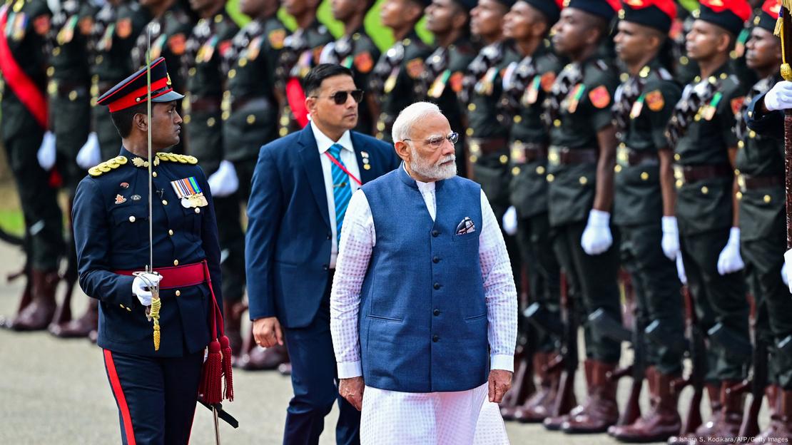 India's Prime Minister Narendra Modi (C) inspects a guard of honor during his ceremonial reception at the Independence Square in Colombo on April 5, 2025 India's Prime Minister Narendra Modi (C) inspects a guard of honor during his ceremonial reception at the Independence Square in Colombo on April 5, 2025