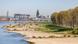 A view of Cologne and the Rhine River, at a very low level, the dry sandy river bottom exposed A view of Cologne and the Rhine River, at a very low level, the dry sandy river bottom exposed