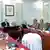 Pakistan's Prime Minister Shehbaz Sharif (L) chairs a high level security meeting with the chiefs of the Pakistan forces and other government officials at the Prime Minister House in Islamabad