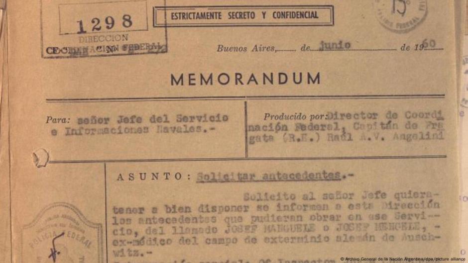 Ovo je jedna od dokumnata iz 1960. koje je objavila argentiska policija - u kojem se vidi da brayilsak polcija traži podatke o Jozefu Mengeleu.