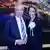 Reform UK's Sarah Pochin, right and party leader Nigel Farage talk to the media after the win on May 2, 2025.