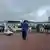 Dozens join an anti-base protest in front of a US military building in Henoko Bay, Okinawa, Japan Date: April 28, 2025