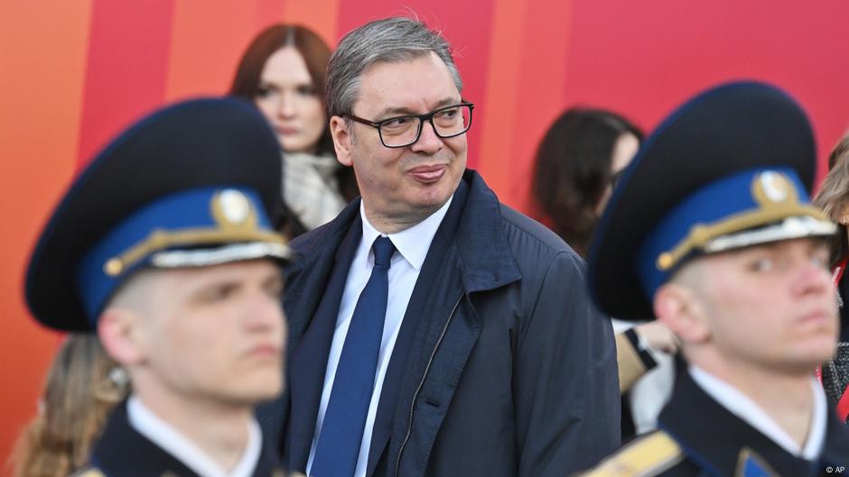 Predsednik Srbije Aleksandar Vučić na paradi u Moskvi 9. maja 2025.