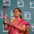 Banu Mushtaq, author of 'Heart Lamp' holds the trophy after winning the International Booker Prize, in London, Tuesday, May 20, 2025.