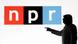 A logo of NPR with a silhouette of Donald Trump standing on the right A logo of NPR with a silhouette of Donald Trump standing on the right
