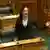 Hana-Rawhiti Maipi-Clarke performs a haka in New Zealand's parliament on May 15, 2025