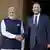 Cyprus' President Nikos Christodoulides (right) and India's Prime Minister (left) Narendra Modi shake hands during a welcome ceremony at the Presidential Palace in Nicosia