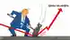 Карикатура: карикатурный президент США Дональд Трамп бьет молотком c бомбой вместо наконечника по графику цены на нефть, который после удара резко идет вверх.