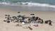 Shoes of immigrants are pictured on the beach, who died after their boat capsized