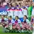 Las jugadoras de Inglaterra posan para una foto de equipo antes de un partido.