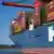 A container ship at the port in Hamburg