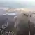 Aerial view of flooded buildings after tsunami caused by earthquake off Kamchatka