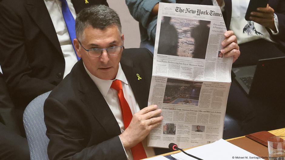 Ministar spoljnih poslova Izaela Gideon Sar, na sednici SB UN u Njujorku, 5.08. 2025.