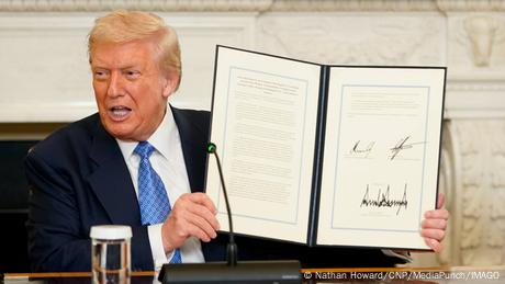 US-Präsident Donald Trump im weißen Haus anlässlich eines Friedensabkommens zwischen Aserbaidschan und Armenien.
