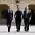 From left: German Chancellor Friedrich Merz, French President Emmanuel Macron, Ukranian President Voloydmyr Zelensky, British Prime Minister Keir Starmer and Polish Prime Minister Donald Tusk walk side-by-side