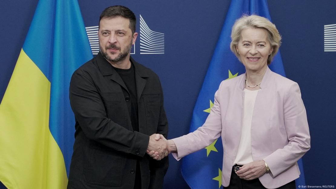 Ursula von der Leyen takohet me presidentin ukrainas Volodymyr Zelenski Ursula von der Leyen takohet me presidentin ukrainas Volodymyr Zelenski