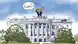 Карикатура: карикатурный президент США Дональд Трамп стоит на крыше Белого дома и, смотря вдаль, спрашивает: "Едут?", имея в виду президента Украины Владимира Зеленского и лидеров стран ЕС.