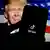 Picture of a phone with the TikTok logo and US President Donald Trump in the background