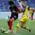 Ido Shahar (right) of Maccabi Tel-Aviv challenges Marcelina Emerson of Hamrun Spartans for the ball