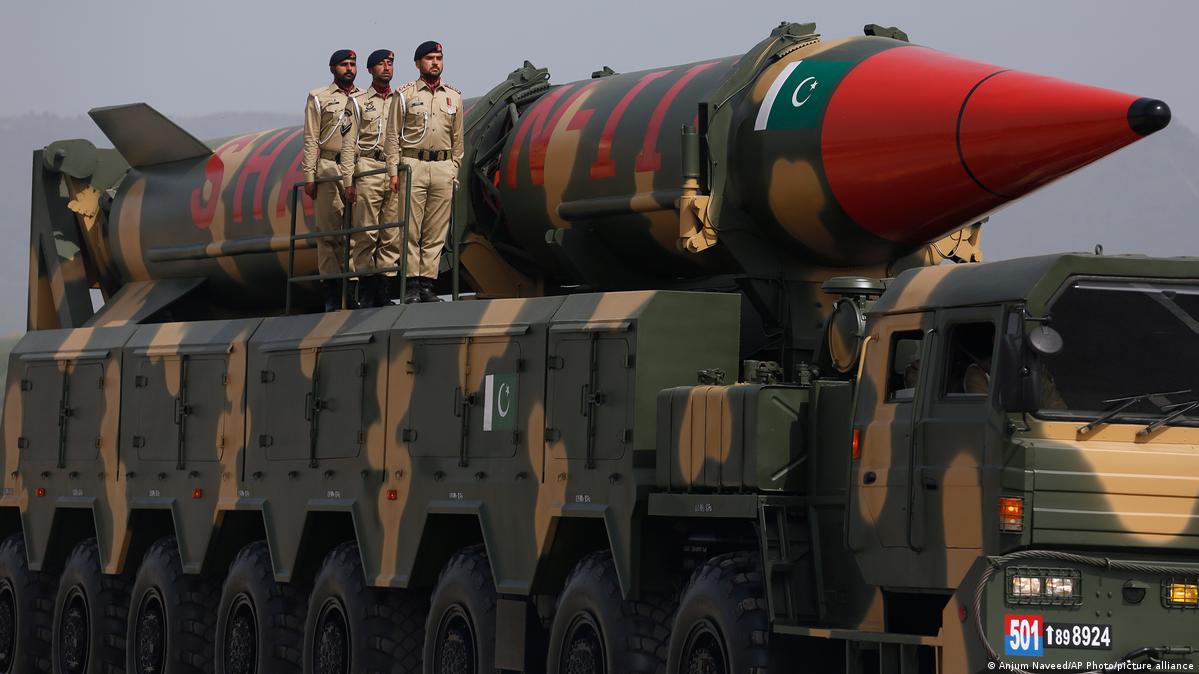 A Pakistani-made Shaheen-III missile, that is capable of carrying nuclear warheads, are displayed during a military parade in 2022