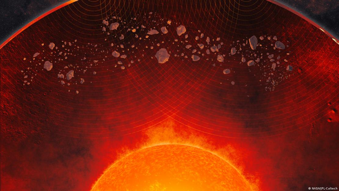 Ilustración artística del interior del planeta rojo.