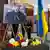 Флаг Украины и портрет Андрея Парубия на площади Независимости в Киеве