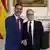 Spanish Prime Minister Pedro Sanchez and British Prime Minister Keir Starmer shake hands in front of Spanish and British flags inside 10 Downing Street office